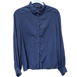 Imogene + Willie Polka Dot Shirt S Navy Peter Pan Collar Button Down
